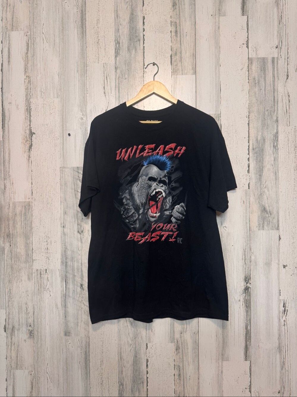 Gildan DryBlend Black Unleash Your Beast Gorilla Mohawk Graphic T-Shirt XL
